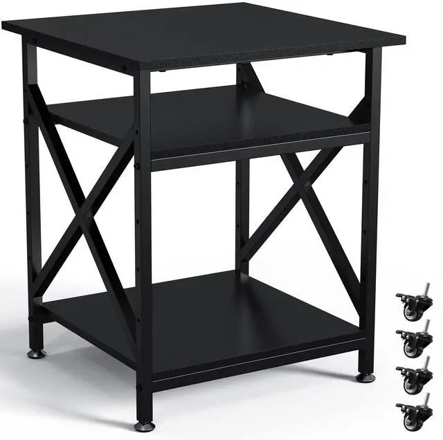 Main image of 3 Tier Printer Stand, Large Table with Wheels, Rolling Cart with Height Adjustable Middle Storage Shelf, 23.6 x 23.6 x 30.3 Inches Shelf for Home Office, Black