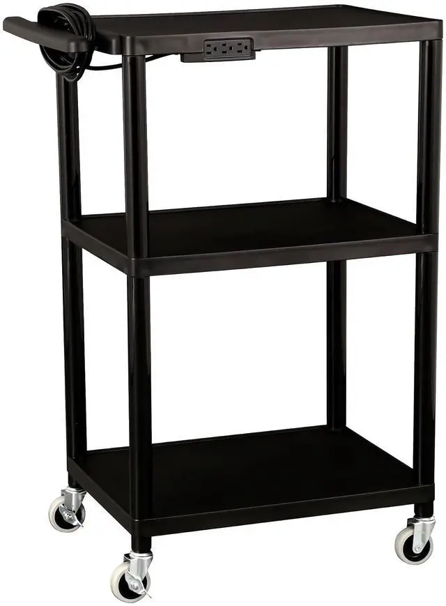 Main image of Commercial Furniture Mobile Utility AV Cart with Power Strip and Casters, Rolling Presentation and Media Cart on Wheels, Black