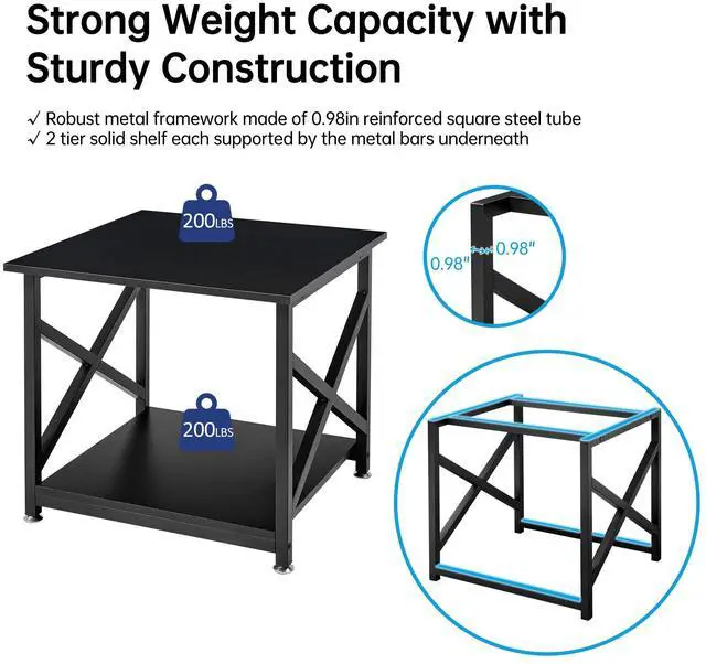 Alt view image 4 of 7 - 2 Tier Large Printer Stand, 23.6 x 23.6 x 22.6 Inches Square Printer Table with Storage Shelf, Rolling Printer Cart with Industrial Wheels for Home Office, Mini Fridge Stand Table - Black