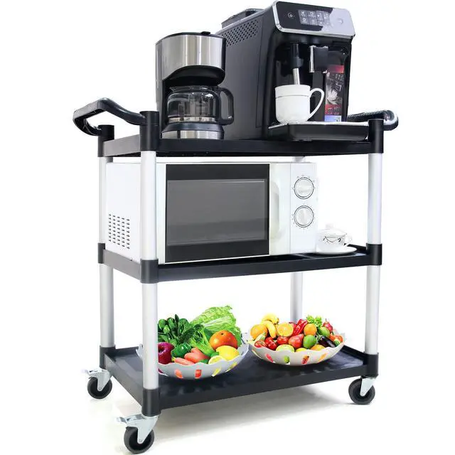 Alt view image 7 of 7 - Utility Carts with Wheels,3-Tier Rolling Cart with Wheels, Heavy Duty 510 LBS Food Service Cart with Rubber Pad and Hammer for Kitchen/Office/Warehouse, 31.5" X 16.9" X 38.9"(Black)