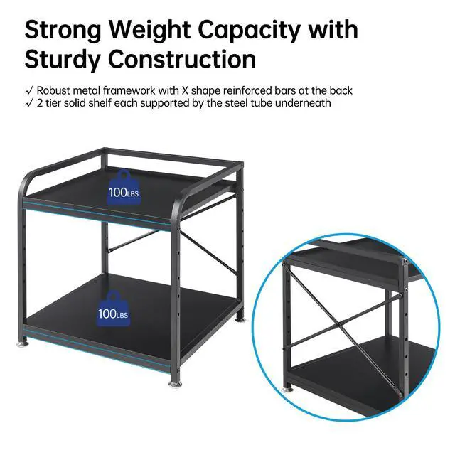 Alt view image 5 of 7 - 2 Tier Under Desk Printer Stand with Storage, 20 Inches Deep Large Printer Table with Height Adjustable Shelf, Rolling Printer Cart with Wheels for Home Office - Black