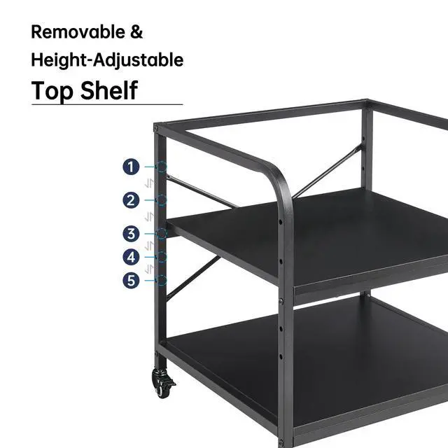 Alt view image 3 of 7 - 2 Tier Under Desk Printer Stand with Storage, 20 Inches Deep Large Printer Table with Height Adjustable Shelf, Rolling Printer Cart with Wheels for Home Office - Black