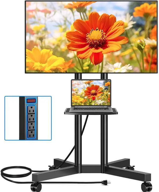 Main image of Mobile TV Cart Rolling TV Stand with Power Outlet for 32-75 Inch Screens, Portable TV Stand on Wheels with Height Adjustment, Outdoor TV Mount Stand with Shelf Holds up to 88lbs for Home Office
