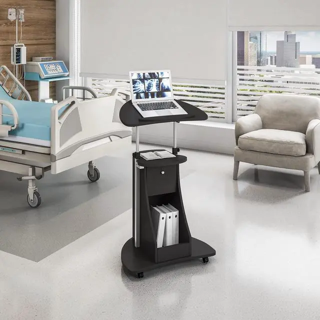 Alt view image 2 of 7 - Sit-to-Stand Mobile Medical Laptop Computer Cart, Black, Adjustable Height, B005