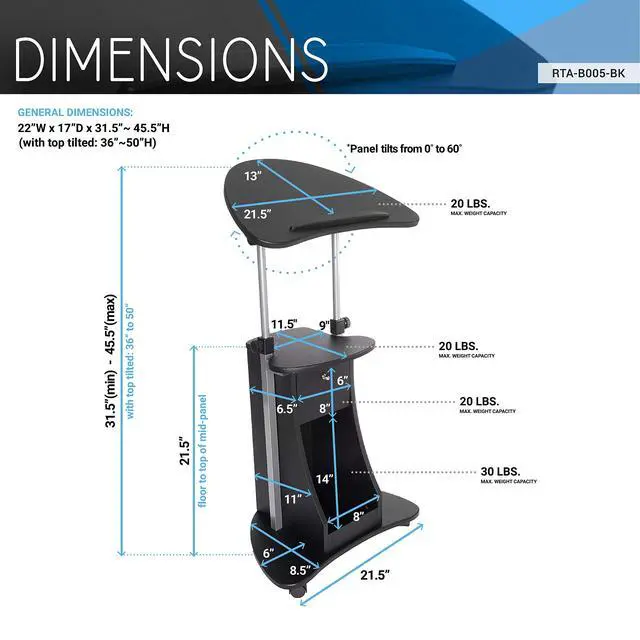 Alt view image 4 of 7 - Sit-to-Stand Mobile Medical Laptop Computer Cart, Black, Adjustable Height, B005