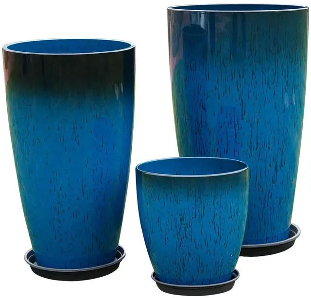 Main image of 24,21,11 Inch Large Plastic Planters with Drainage Hole and Saucer - Set of 3 Tall Plant Pots Indoor Flower Pot Tall Round Planters Outdoor Large Tall Planter