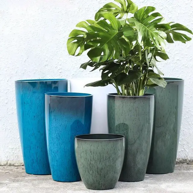 Alt view image 4 of 7 - 24,21,11 Inch Large Plastic Planters with Drainage Hole and Saucer - Set of 3 Tall Plant Pots Indoor Flower Pot Tall Round Planters Outdoor Large Tall Planter
