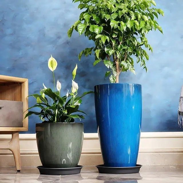 Alt view image 5 of 7 - 24,21,11 Inch Large Plastic Planters with Drainage Hole and Saucer - Set of 3 Tall Plant Pots Indoor Flower Pot Tall Round Planters Outdoor Large Tall Planter