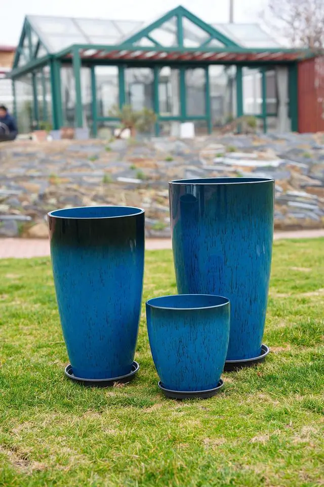 Alt view image 6 of 7 - 24,21,11 Inch Large Plastic Planters with Drainage Hole and Saucer - Set of 3 Tall Plant Pots Indoor Flower Pot Tall Round Planters Outdoor Large Tall Planter
