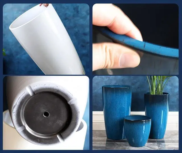Alt view image 7 of 7 - 24,21,11 Inch Large Plastic Planters with Drainage Hole and Saucer - Set of 3 Tall Plant Pots Indoor Flower Pot Tall Round Planters Outdoor Large Tall Planter
