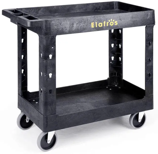 Main image of Heavy Duty Plastic Utility Cart 34 x 17 Inch - Work Cart Tub Storage W/Deep Shelves and Full Swivel Wheels Safely Holds up to 550lbs - 2 Tier Service Cart for Warehouse,Garage, Cleaning