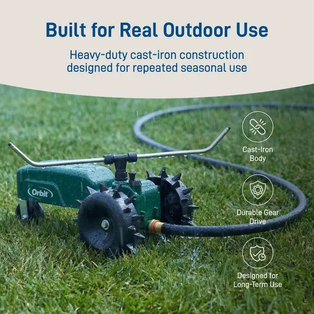 Alt view image 7 of 7 - Traveling Tractor Water Sprinkler - Self-Propelled Traveling Sprinkler for Wide Lawn Coverage - Cast-Iron Body with Adjustable Coverage - Three-Speed - Automatic Shut Off - 58322