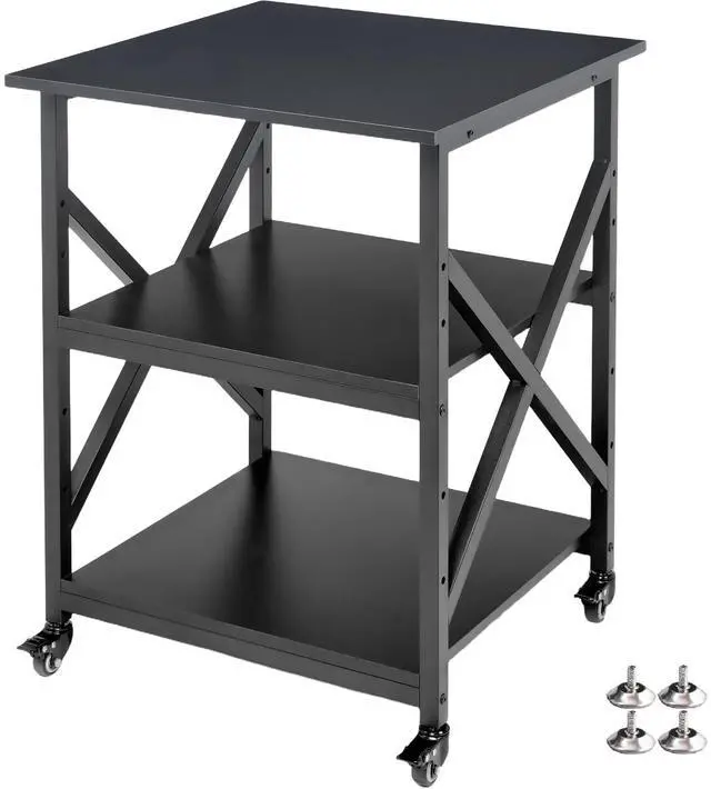 Main image of Printer Stand, 23.6 x 23.6 x 30.1 Inches Large Square Printer Table with Height Adjustable Storage Shelf, 3 Tier Rolling Printer Cart with Industrial Wheels for Home Office - Black