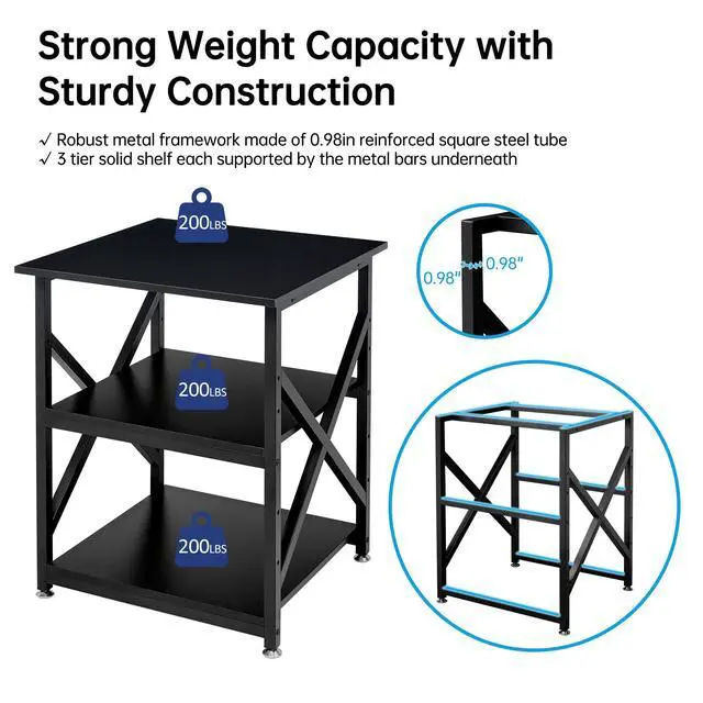 Alt view image 4 of 7 - Printer Stand, 23.6 x 23.6 x 30.1 Inches Large Square Printer Table with Height Adjustable Storage Shelf, 3 Tier Rolling Printer Cart with Industrial Wheels for Home Office - Black