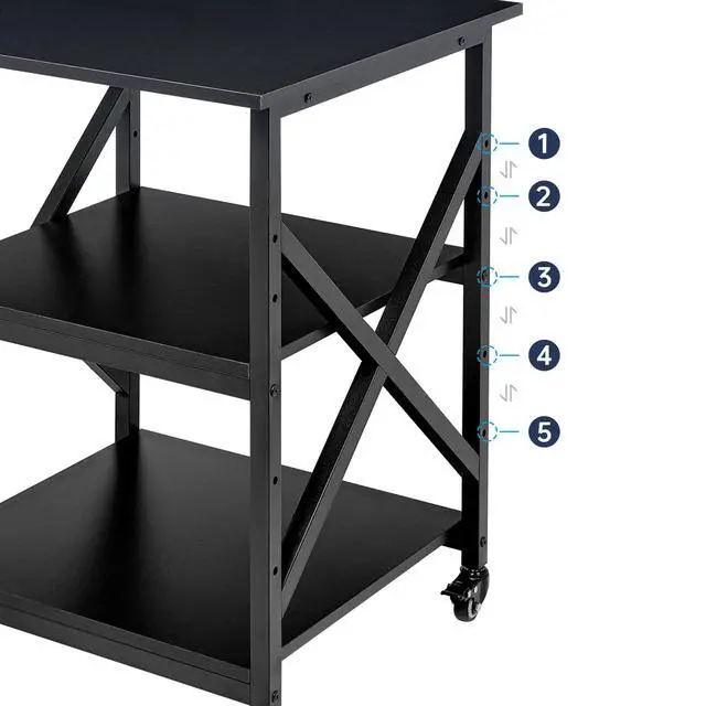 Alt view image 5 of 7 - Printer Stand, 23.6 x 23.6 x 30.1 Inches Large Square Printer Table with Height Adjustable Storage Shelf, 3 Tier Rolling Printer Cart with Industrial Wheels for Home Office - Black