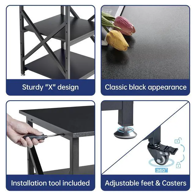 Alt view image 6 of 7 - Printer Stand, 23.6 x 23.6 x 30.1 Inches Large Square Printer Table with Height Adjustable Storage Shelf, 3 Tier Rolling Printer Cart with Industrial Wheels for Home Office - Black