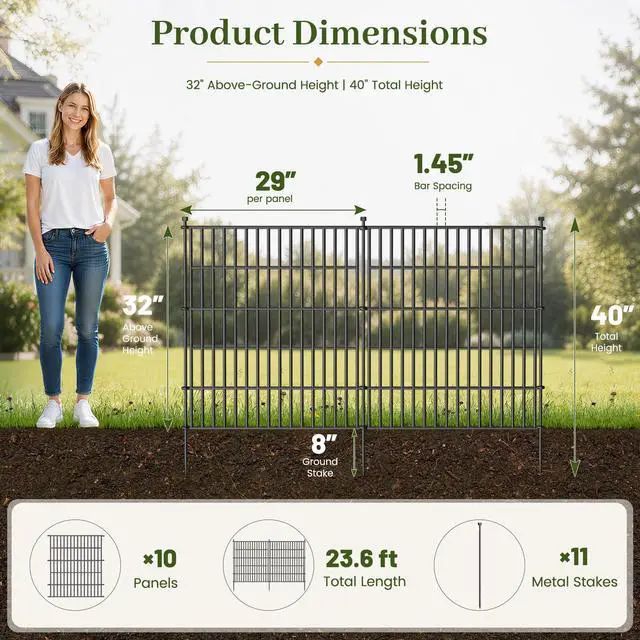 Alt view image 2 of 7 - No-Dig Decorative Outdoor Garden Fence for Yard, Animal Barrier Fencing for Dog | Rustproof Metal Temporary Fence for Patio, Pet and Flower Bed | 32in (H) x 23.6ft(L), 10 Panels