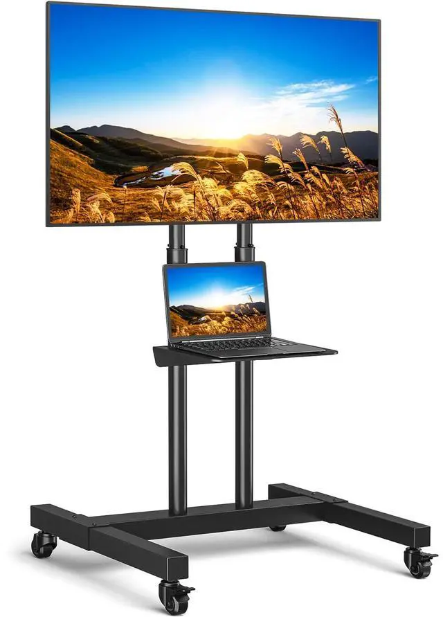 Main image of Mobile TV Cart Rolling TV Stand for 32-83 Inch Screens up to 110lbs, Portable TV Stand on Wheels with Height Adjustable Shelf, Outdoor TV Stands Mount for Home Office MAX VESA 600x400mm, Black