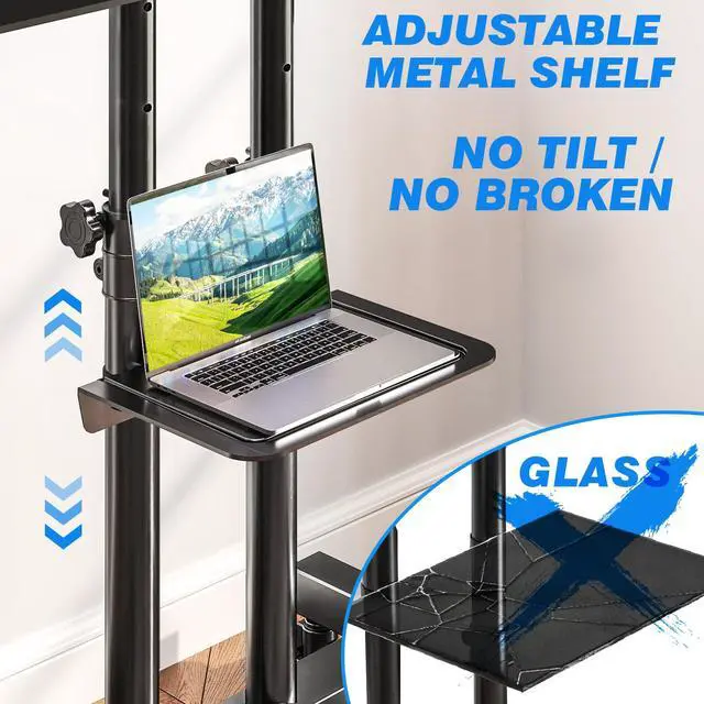 Alt view image 4 of 7 - Mobile TV Cart Rolling TV Stand for 32-83 Inch Screens up to 110lbs, Portable TV Stand on Wheels with Height Adjustable Shelf, Outdoor TV Stands Mount for Home Office MAX VESA 600x400mm, Black