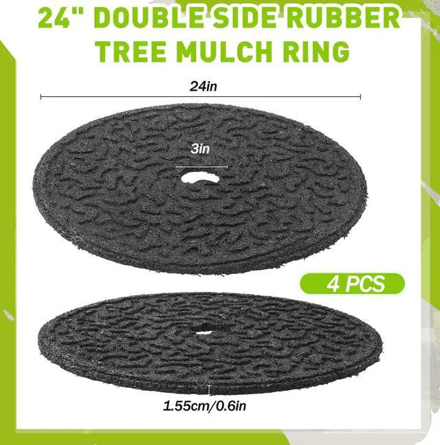 Alt view image 2 of 7 - 6 Pcs Rubber Mulch Tree Ring, Heavy Duty Rubber Mulch Mat, Tree Protector Weed Barrier Mats, Round Root Barrier for Root Protection Weed Grass Control (24 Inches)