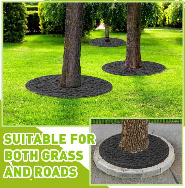 Alt view image 6 of 7 - 6 Pcs Rubber Mulch Tree Ring, Heavy Duty Rubber Mulch Mat, Tree Protector Weed Barrier Mats, Round Root Barrier for Root Protection Weed Grass Control (24 Inches)