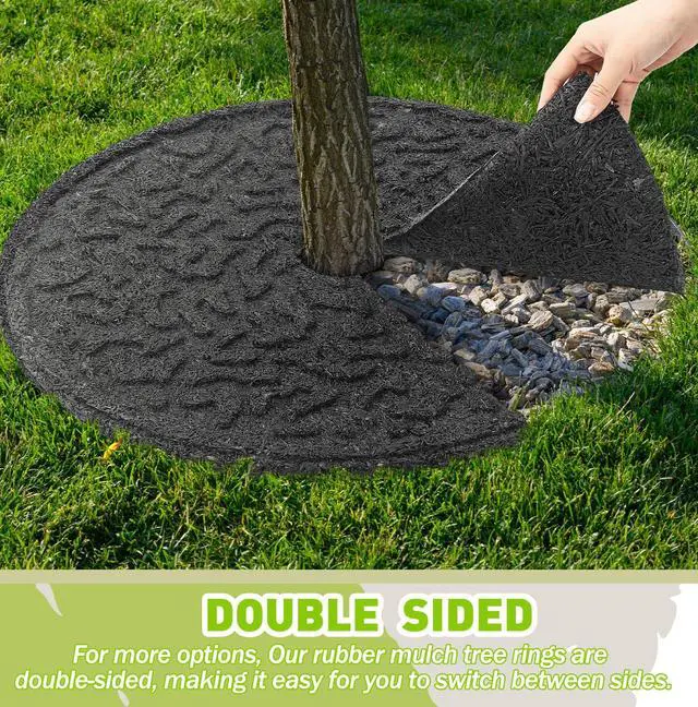 Alt view image 3 of 7 - 6 Pcs Rubber Mulch Tree Ring, Heavy Duty Rubber Mulch Mat, Tree Protector Weed Barrier Mats, Round Root Barrier for Root Protection Weed Grass Control (24 Inches)