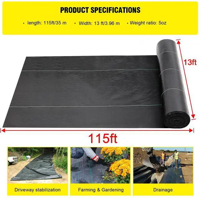 Alt view image 2 of 7 - Driveway Fabric,13x115 ft Road Fabric Commercial Weed Barrier Fabric, Landscape Fabric Heavy Duty 5OZ French Drain Fabric for Erosion Control,Landscape Fabric,Weed Barrier,Construction Projects