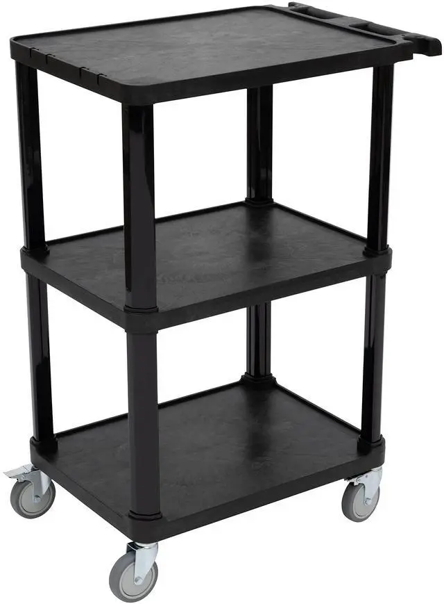 Main image of 3-Tier Compact Multi-Purpose Plastic Utility Cart with Lockable Wheels up to 300LBS, Black