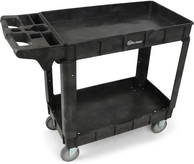 Main image of Rolling Utility Cart on Wheels, Heavy Duty with Ergonomic Handle, Deep Shelfs for Garage, Warehouse, Workshop, 600-Pound Capacity 40x33x17-Inch