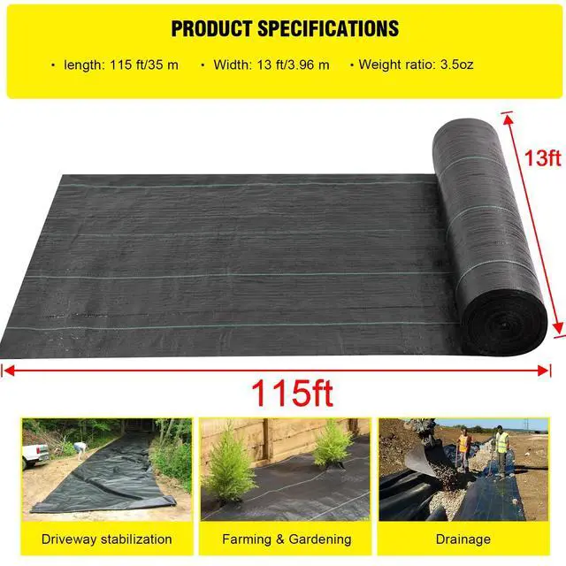 Alt view image 2 of 7 - Driveway Fabric, 13x115 ft Road Fabric Commercial Weed Barrier Fabric, Landscape Fabric Heavy Duty 3.5OZ French Drain Fabric for Erosion Control,Landscape Fabric,Weed Barrier,Construction Projects