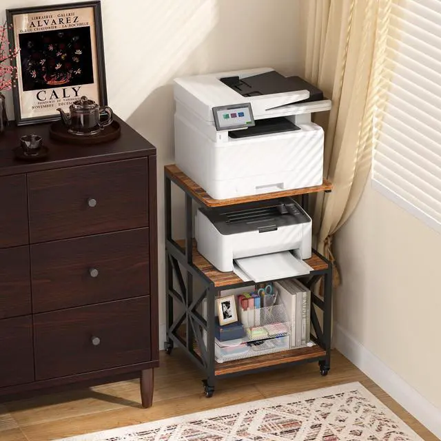 Alt view image 3 of 7 - Printer Stand with Lockable Wheels, Heavy Duty Printer Table