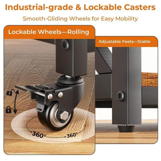Alt view image 5 of 7 - Printer Stand with Lockable Wheels, Heavy Duty Printer Table