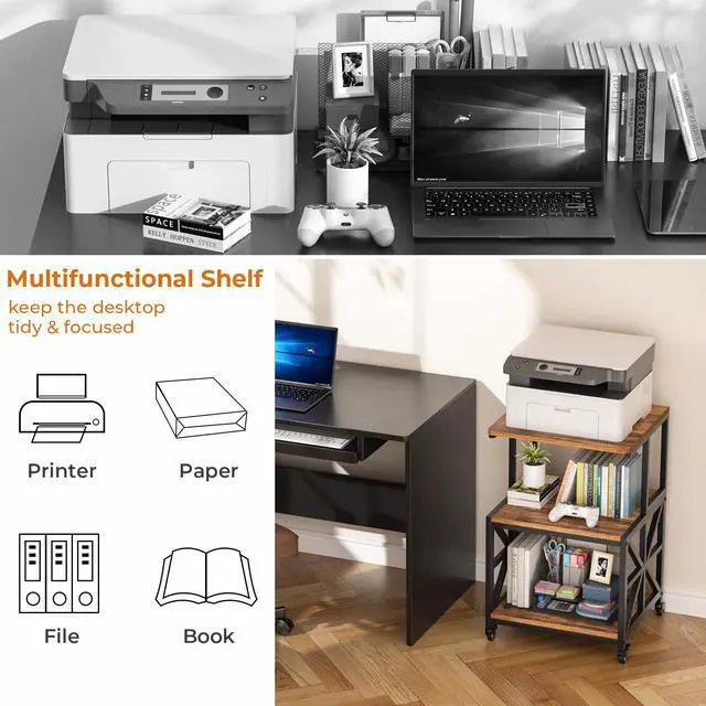 Alt view image 6 of 7 - Printer Stand with Lockable Wheels, Heavy Duty Printer Table