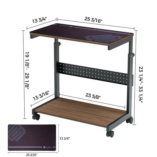 Alt view image 7 of 7 - PC Stand Computer Cart, Height Adjustable Tower Stand 2-Tier Suit for ATX Case Printer, Metal Rolling Cart on Wheels for Gaming Home Office, Walnut