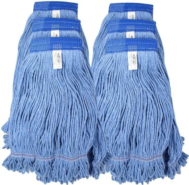 Main image of Mop Heads Commercial Grade USA Made Looped End Heavy Duty Large Mop Head of Blue 4-Ply Synthetic Yarn Industrial Wet Mop Head Replacement and String Mop Refills (6, Large)