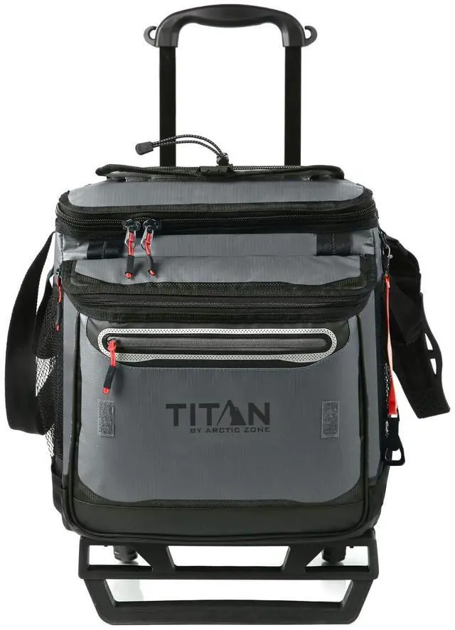 Main image of Collapsible Wheeled Soft Sided Cooler with Detachable Rolling AT Cart, Insulated Bag with Leak Proof Lining, for Travel, Beach, Picnic, 60 Can Capacity, Sharkskin Grey