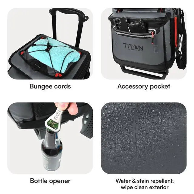 Alt view image 5 of 7 - Collapsible Wheeled Soft Sided Cooler with Detachable Rolling AT Cart, Insulated Bag with Leak Proof Lining, for Travel, Beach, Picnic, 60 Can Capacity, Sharkskin Grey