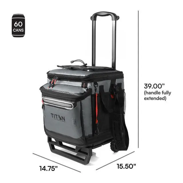 Alt view image 7 of 7 - Collapsible Wheeled Soft Sided Cooler with Detachable Rolling AT Cart, Insulated Bag with Leak Proof Lining, for Travel, Beach, Picnic, 60 Can Capacity, Sharkskin Grey