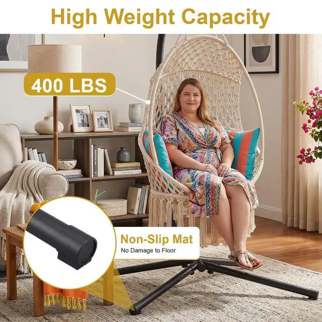 Alt view image 3 of 7 - Hammock Chair Stand, Outdoor Solid Steel Heavy Duty Construction for Hanging Hammock, Hanging Stand Max Load 400 LBS Air Porch Swing - 360 Degree Rotation