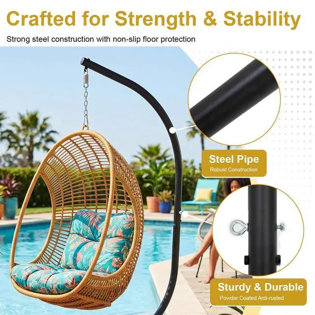 Alt view image 4 of 7 - Hammock Chair Stand, Outdoor Solid Steel Heavy Duty Construction for Hanging Hammock, Hanging Stand Max Load 400 LBS Air Porch Swing - 360 Degree Rotation