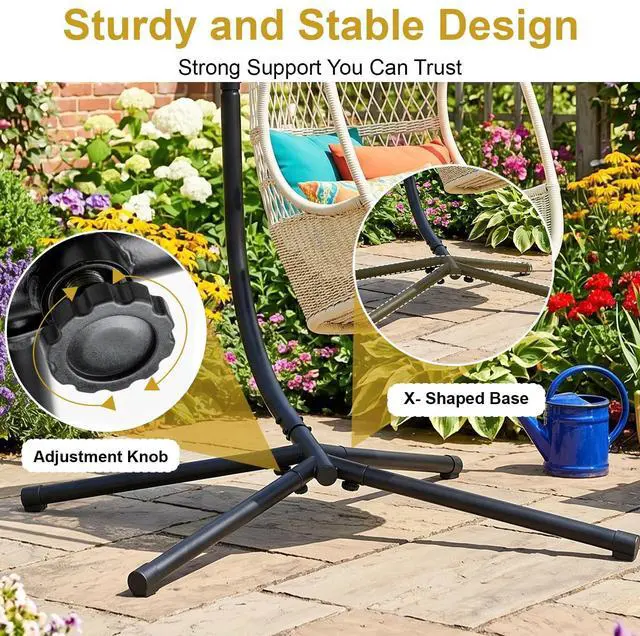 Alt view image 5 of 7 - Hammock Chair Stand, Outdoor Solid Steel Heavy Duty Construction for Hanging Hammock, Hanging Stand Max Load 400 LBS Air Porch Swing - 360 Degree Rotation