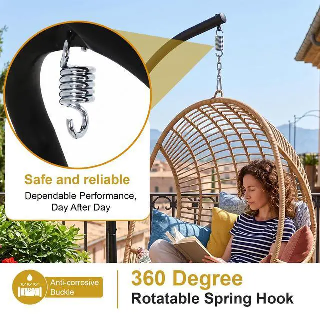 Alt view image 6 of 7 - Hammock Chair Stand, Outdoor Solid Steel Heavy Duty Construction for Hanging Hammock, Hanging Stand Max Load 400 LBS Air Porch Swing - 360 Degree Rotation