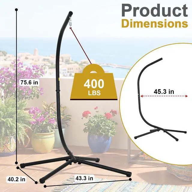 Alt view image 7 of 7 - Hammock Chair Stand, Outdoor Solid Steel Heavy Duty Construction for Hanging Hammock, Hanging Stand Max Load 400 LBS Air Porch Swing - 360 Degree Rotation