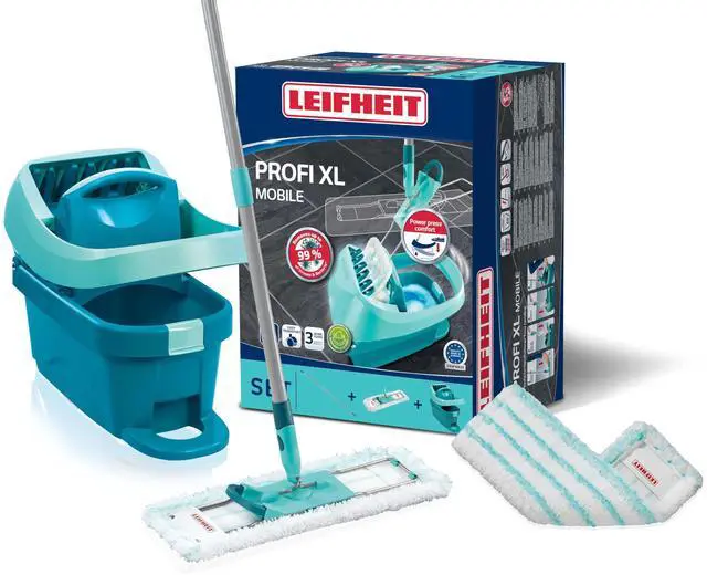 Main image of Floor Cleaning Profi XL Mop and Bucket Set 42 cm Microfibre Mop for Large Floors with 360° Joint, Foot-Pedal Wringing System, Heavy Duty 8 L Bucket, Easy Moist or Wet Cleaning, Turquoise