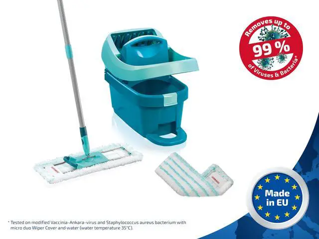 Alt view image 2 of 7 - Floor Cleaning Profi XL Mop and Bucket Set 42 cm Microfibre Mop for Large Floors with 360° Joint, Foot-Pedal Wringing System, Heavy Duty 8 L Bucket, Easy Moist or Wet Cleaning, Turquoise