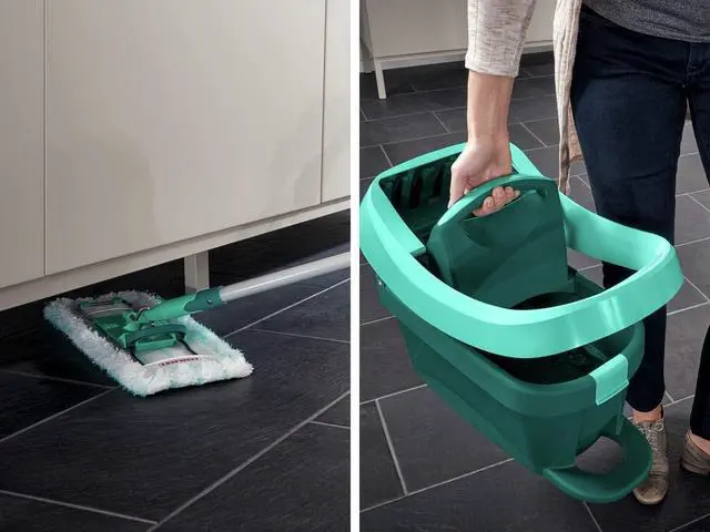 Alt view image 6 of 7 - Floor Cleaning Profi XL Mop and Bucket Set 42 cm Microfibre Mop for Large Floors with 360° Joint, Foot-Pedal Wringing System, Heavy Duty 8 L Bucket, Easy Moist or Wet Cleaning, Turquoise