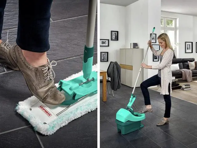 Alt view image 7 of 7 - Floor Cleaning Profi XL Mop and Bucket Set 42 cm Microfibre Mop for Large Floors with 360° Joint, Foot-Pedal Wringing System, Heavy Duty 8 L Bucket, Easy Moist or Wet Cleaning, Turquoise