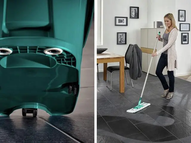 Alt view image 5 of 7 - Floor Cleaning Profi XL Mop and Bucket Set 42 cm Microfibre Mop for Large Floors with 360° Joint, Foot-Pedal Wringing System, Heavy Duty 8 L Bucket, Easy Moist or Wet Cleaning, Turquoise
