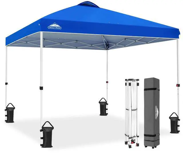 Main image of Pop Up Canopy Tent with Wheeled Carry Bag, 8 Stakes, 4 Ropes, 4 Weight Bags, Easy Set Up Tent Canopy, 10x10 ft, 100sqft of Shade, Blue