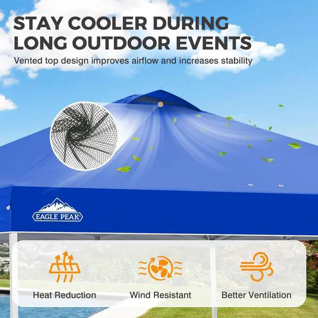 Alt view image 2 of 7 - Pop Up Canopy Tent with Wheeled Carry Bag, 8 Stakes, 4 Ropes, 4 Weight Bags, Easy Set Up Tent Canopy, 10x10 ft, 100sqft of Shade, Blue
